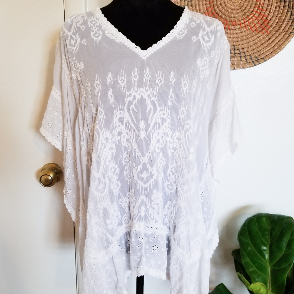 Johnny Was White Embroidered Tunic